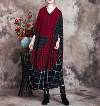 Women Autumn Cotton Linen Plaid Striped Patchwork Dress Ladies   Robe Dress Female Vintage d Dresses 2022 2024 - buy cheap