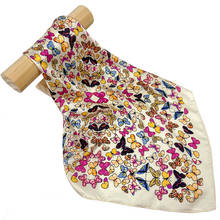 Bufanda de seda Natural para mujer, pañuelo de mariposa para el pelo, pañuelo de cabeza cuadrado a la moda 2024 - compra barato