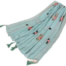 Women Embroider Floral Hijab Scarf Cotton Tassels Shawls Muslim Pashmina Wraps Headband Large Spring Scarves 180*95cm 1PC Retail 2024 - buy cheap