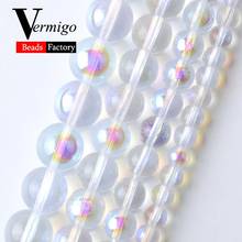 Natural Plated AB White Glass Beads For Jewelry Making 6 8 10 12mm Round Spacer Loose Beads Diy Bracelets Jewellery 15‘’ Strand 2024 - buy cheap