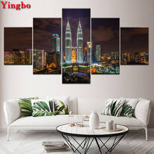 Pintura de diamantes redondos/cuadrados 5D, mosaico bordado 3D de torres gemelas de Malasia, paisaje urbano, decoración del hogar, 5 piezas 2024 - compra barato