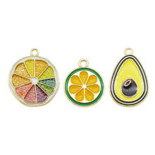 Julie Wang 6PCS Enamel Artificial Fruit Charms Mixed Orange Lemon Avocado Slice Alloy Gold Tone Jewelry Making Accessory 2024 - buy cheap