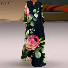 Платье ZANZEA женское длинное с цветочным принтом, повседневный празднивечерние сарафан с длинным рукавом в богемном стиле, платье-кафтан, весна 2021 2024 - купить недорого