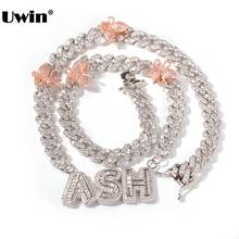 Uiwn Fashion Jewelry Custom Name Necklace 9mm Cuban Chain With Butterflies Baguette Letters Iced Out Zircon Pendants Necklaces 2024 - buy cheap