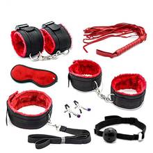 New Sexy 7 Pcs/Set Kit Fetish Sex Bondage Sex Toys for Couples, Nipple Clamps Foot Handcuff Ball Gag Whip Collar Eye Mask 2024 - buy cheap