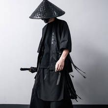Традиционное японское кимоно, кардиган, модные черные хлопковые костюмы для косплея самурая, хаори, пальто в китайском стиле, уличная одежда 2024 - купить недорого