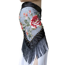 Embroidery Belly Dance Clothes Velvet Fabric Fringes Triangle Belt Tribal Flowers Hip Scarf Sheer Mesh 2024 - buy cheap