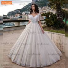 Elegant Champagne Wedding Dress V Neck Lace Crystal Tulle Ball Gown Bridal Dresses Long Boho 2020 Custom Made Vestidos De Novia 2024 - buy cheap