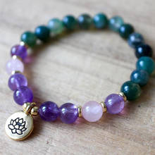Moss A-gate Amethysts And Rose Q-uartz Mala Bracelet Meditation Beads Bracelet Yoga Jewelry Lotus Bracelets Healing Jewelry 2024 - buy cheap