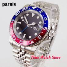40mm PARNIS wristwatch for men sapphire crystal steel bracelet black sterile dial luminous GMT automatic mechanical watch date 2024 - buy cheap