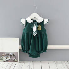 Peleles para niñas recién nacidas de 0 a 24 meses, mono estilo inglés con cuello Peter Pan, ropa de algodón de una pieza con corbata 2024 - compra barato