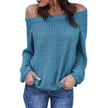 LOGAMI Off The Shoulder Sweaters For Women Lantern Sleeve Sexy Sweater And Pullover Fashion New Arrival 2024 - buy cheap