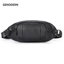 GENODERN-riñonera de cuero de vaca para hombre, bolso de hombro multifunción de cuero genuino, riñonera de pecho, a la moda 2024 - compra barato