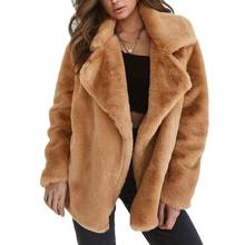New winter plush size women's faux fur coat loose lapel over coat thick warm plus size female solid color casual jacket 2024 - buy cheap