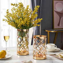 Vaso de metal para decoração de casa, decoração moderna para terrário de casamento, sala de estar, vidro dourado, terrário para arranjos de flores, presente 2024 - compre barato