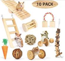 Conjunto de brinquedos de estimação de madeira, hamster, coelho, papagaio, brinquedos de aves 2024 - compre barato