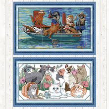 Os gatos de pesca 14ct 11ct contagem impressão em tela pacote de ponto cruz diy artesanato bordado bordado dmc thread kits bordados 2024 - compre barato