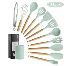 Conjunto de utensílios de cozinha de silicone, com alça de madeira, colher, espátula, raspador, massas, batedor de ovos, ferramentas de cozinha 2024 - compre barato