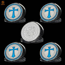 5 pçs azul católico st. wutang crusader cavaleiro token prata chapeado moeda lembranças desafio moedas colecionáveis presentes 2024 - compre barato