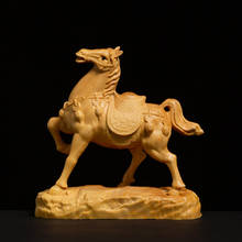 Decoración del zodiaco Feng Shui de la suerte para el hogar, estatua de Boxwood tallado, sala de estar artesanía para, caballo de éxito 2024 - compra barato