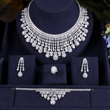 Janekelly роскошный кубический цирконий ожерелье браслет серьги и кольцо 4 шт. Дубай полный набор украшений для женщин, свадебное платье ужин 2024 - купить недорого