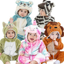 Baby Romper Flannel Jumpsuit Infant Clothes Hooded Toddler Unicorn Panda Animal Kigurumi Lion Costume For Boys Girls ropa bebe 2024 - buy cheap