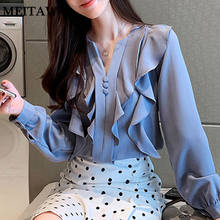 Korean Lady Tops Spring Summer Chiffon Blouse Shirt 2021 Casual Long Sleeve Ruffles Shirt Blusas Lady Loose Tops 2024 - buy cheap