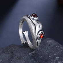 Silver Plated Red Garnet Frog Rings for Women Lady Girl Cute Animal Open Adjustable Ring Daily Jewelry 2024 - buy cheap