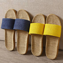 Wholesale Female/Male Flax Slippers Indoor Home Shoes Women's/Man Solid Linen Slides Couple Beach Sandals Men's Hotel Flip Flops 2024 - buy cheap