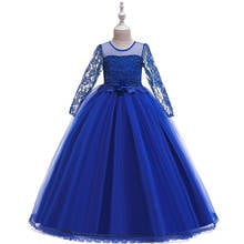 Kids Dress For Girls Flower Girl Fashion New Hollow Long Sleeve Girls Long Wedding Party Girls Princess Dresses Clothes 4-15 Yrs 2024 - buy cheap