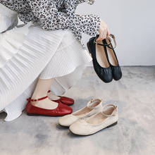 Zapatos planos de cuero plisado para mujer y niña, calzado de trabajo con punta cuadrada, con cinturón en el tobillo, Mary Janes 2024 - compra barato