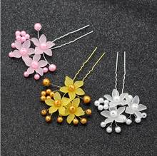 Mulheres ouro amarelo rosa branco hairpins headpieces casamento jóias de cabelo acessórios flor pérolas cabelo garfos para dama de honra clipes 2024 - compre barato