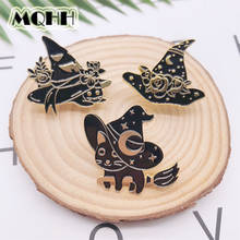 Creative Fun Black Halloween Enamel Brooch Wizard Magic Hat Animal Cat Pin Alloy Badge Clothes Bag Accessories Jewelry Gift 2024 - buy cheap