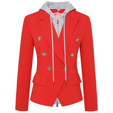 HIGH STREET Newest Stylish 2022 Designer Blazer Jacket Women's Zip Removable Hooded Double Breasted Red Casual Blazer 2024 - buy cheap