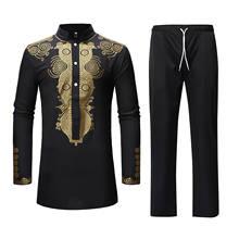 Комплект одежды мужской африканский из 2 предметов, рубашка и брюки с принтом Дашики, уличная одежда в африканском стиле 2024 - купить недорого