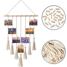 Macrame Wall Hanging Photo Card Display With Wood Clips Hanging Pictures Organizer Bohemian Handmade Woven Tapestry Home Decor 2024 - buy cheap