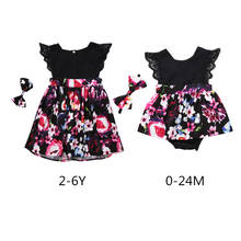 Correspondentes Conjuntos de Roupas 2019 Crianças Bebê Menina Irmãs Rendas Voar Manga Flores Bodysuit Tutu Vestido + Headband 2Pcs Menina outfits 0-6Y 2024 - compre barato