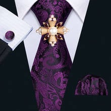 2020 Mens Wedding Tie Purple Paisley Silk Tie Brooch Set Barry.Wang 3.4" Jacquard Party Woven Fashion Designers Necktie For Men 2024 - buy cheap