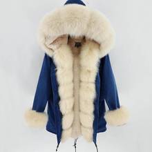 2022 New Fashion Women Denim Parka Real Fox Fur Collar Hooded Faux Fur Lining Long Parkas Outwear Winter Parka Jacket 2024 - buy cheap