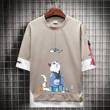 Футболка Kahaki в стиле хип-хоп, милые футболки с коротким рукавом в стиле Харадзюку с изображением кота, модная футболка, уличная одежда, Японская уличная футболка, мужские топы 2021 2024 - купить недорого