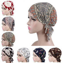Touca feminina hijab lisa, gorro elástico floral, turbante, para pacientes com perda de cabelo 2024 - compre barato