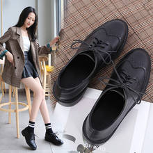 round toe carved brogue shoes British student chunky lace-up bullock shoes single/plush outside ladies work shoes casual loafers 2024 - buy cheap