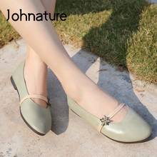 Johnature-zapatos planos Retro de cuero genuino para mujer, zapatillas de punta redonda concisas hechas a mano, de ocio poco profundo, novedad de Primavera/otoño 2021 2024 - compra barato