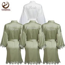 YUXINBRIDAL Green New Matt Satin Lace Robe with Trim Gown Bridal Wedding Bride Robes Bridesmaid Kimono Robe  Bridal Robes 2024 - buy cheap