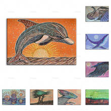 Художественный цветной графический животный дельфин, Современная Художественная живопись, подарок, праздничный домашний декор, плакаты и принты, украшение на холсте для стены и комнаты 2024 - купить недорого