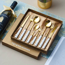 Ceramic Handle GoldenTableware Set Stainless Steel Fork Spoon knife Dinnerware Set gift package Cutlery Set 2024 - купить недорого