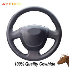 APPDEE Hand-stitched Black PU Genuine Leather Car Steering Wheel Cover for Lada Granta 2011 2012 2013 2014 2015 2016 2017 2018 2024 - buy cheap