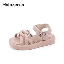 Sandalias de princesa para niños, zapatos suaves de marca, Sandalias de playa rosas, tejidas, zapatos planos de moda, novedad de verano 2024 - compra barato