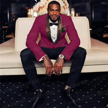 2020 Burgundy Men Suit with Gold Lapel Custom Slim fit Wedding Suits for Men Fashion Groom Tuxedo Jacket with Pants 2 Pieces Set 2024 - buy cheap