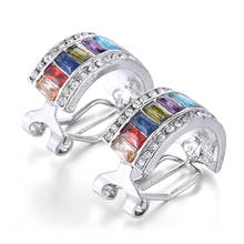 Brincos de prata na moda banhado a gota para as mulheres encantos multi cor de cristal elegante aniversário presentes de casamento jóias 2024 - compre barato
